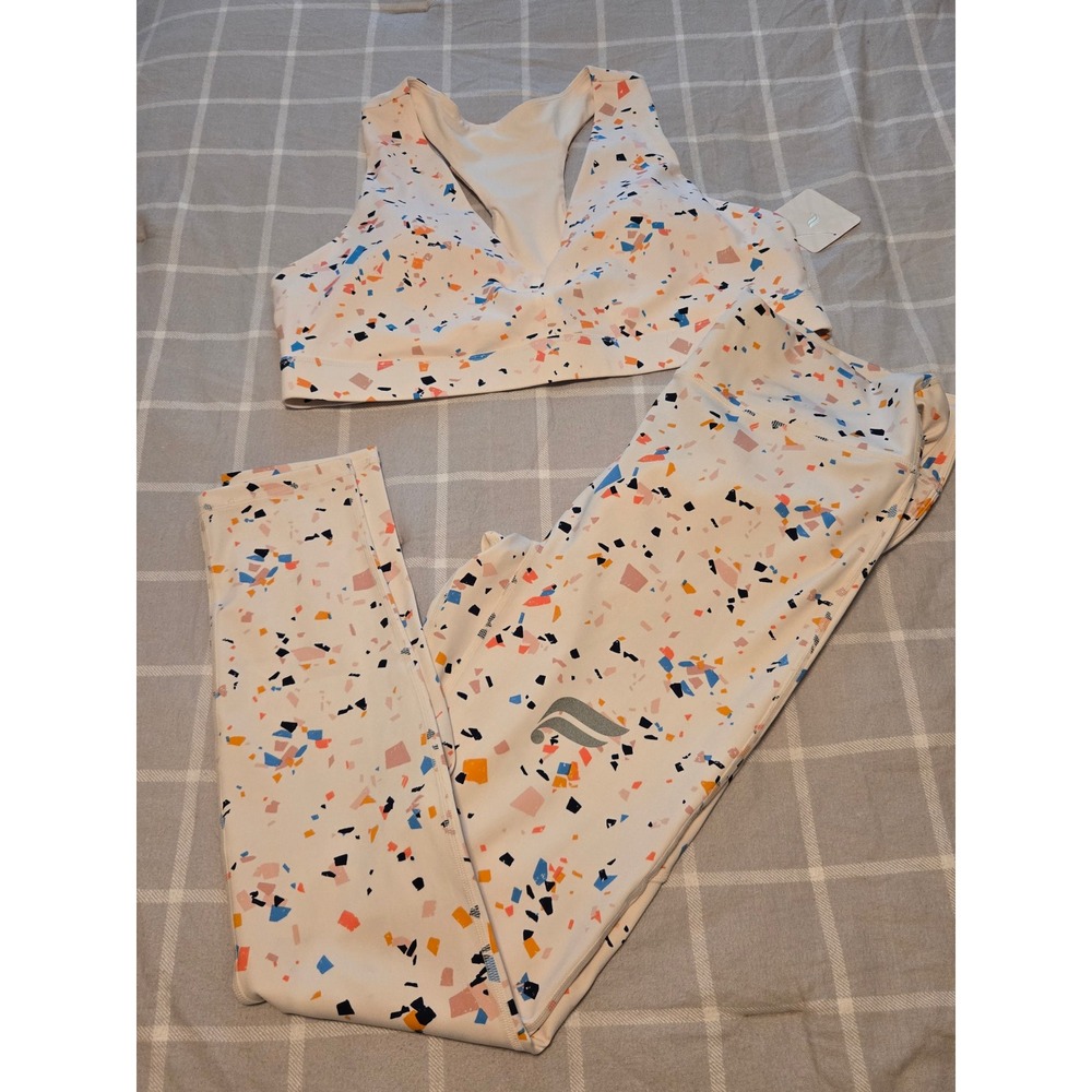 NWT Fabletics Terrazzo Set: On-TheGo Midi Sports Bra(XXL) & Motion365Leggings XL